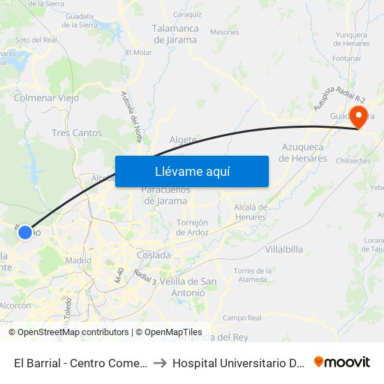 El Barrial - Centro Comercial Pozuelo to Hospital Universitario De Guadalajara map