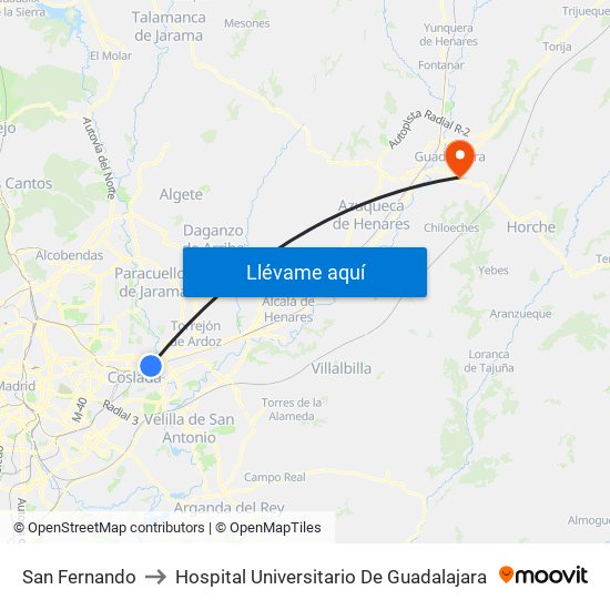 San Fernando to Hospital Universitario De Guadalajara map
