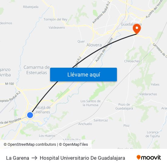 La Garena to Hospital Universitario De Guadalajara map