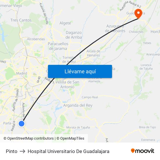 Pinto to Hospital Universitario De Guadalajara map