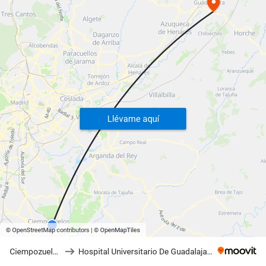 Ciempozuelos to Hospital Universitario De Guadalajara map