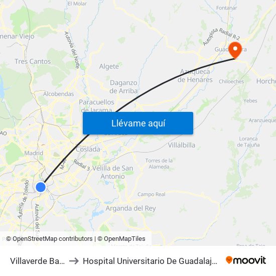 Villaverde Bajo to Hospital Universitario De Guadalajara map