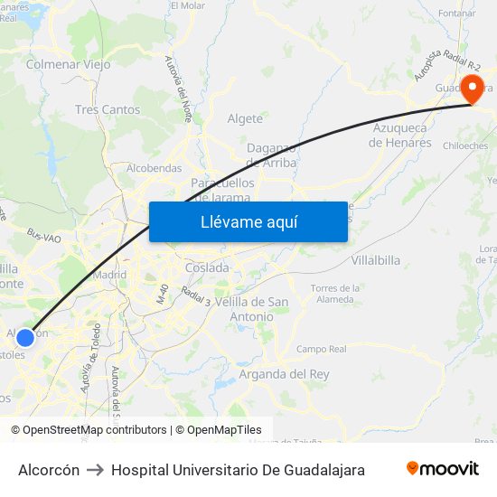 Alcorcón to Hospital Universitario De Guadalajara map