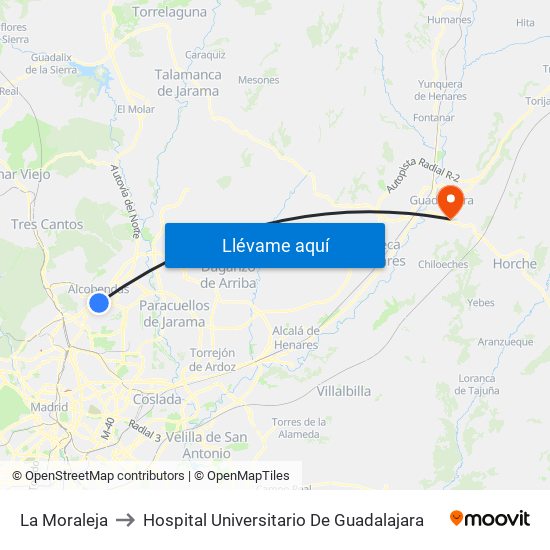 La Moraleja to Hospital Universitario De Guadalajara map