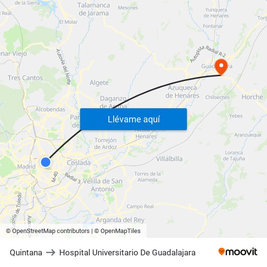 Quintana to Hospital Universitario De Guadalajara map