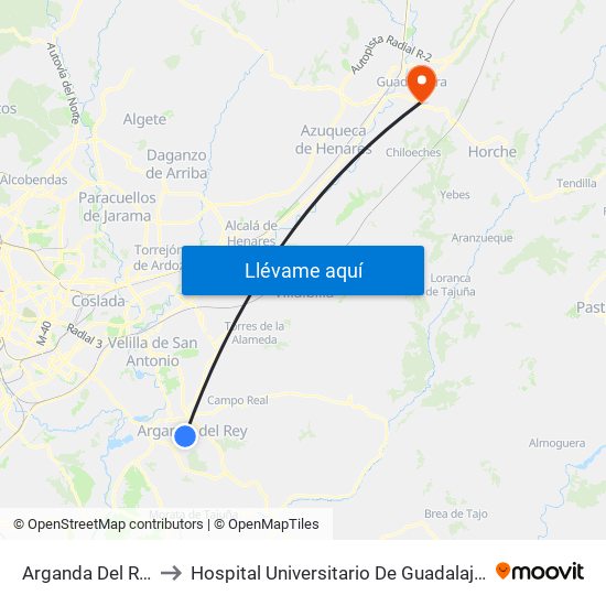 Arganda Del Rey to Hospital Universitario De Guadalajara map