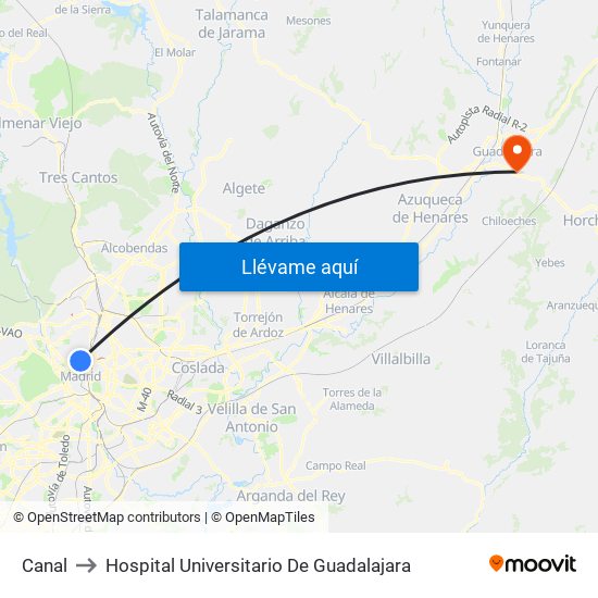 Canal to Hospital Universitario De Guadalajara map