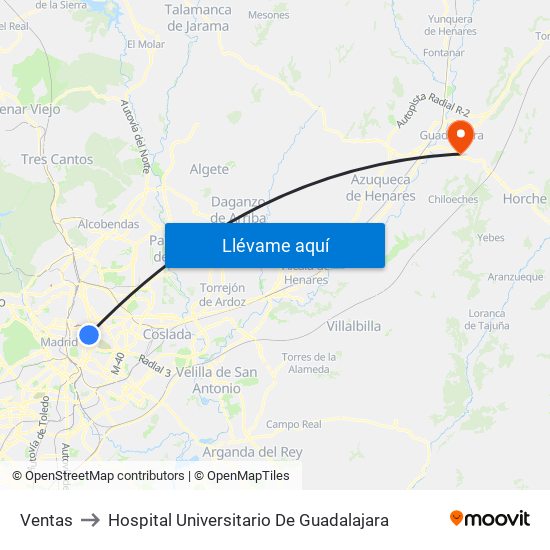 Ventas to Hospital Universitario De Guadalajara map