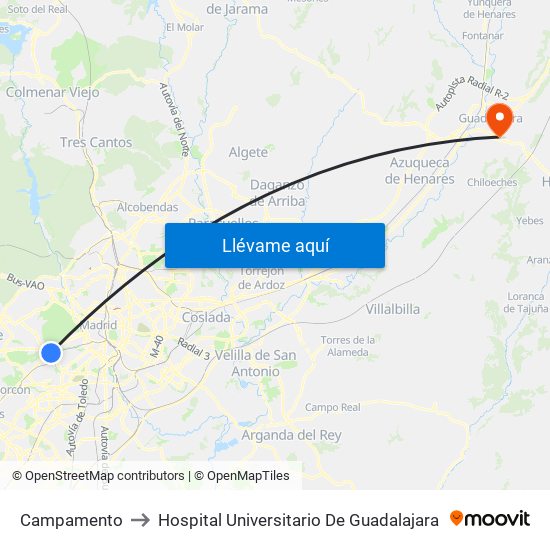 Campamento to Hospital Universitario De Guadalajara map