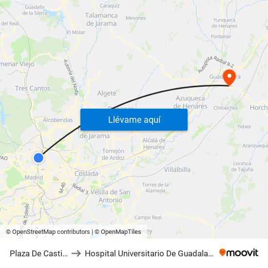 Plaza De Castilla to Hospital Universitario De Guadalajara map
