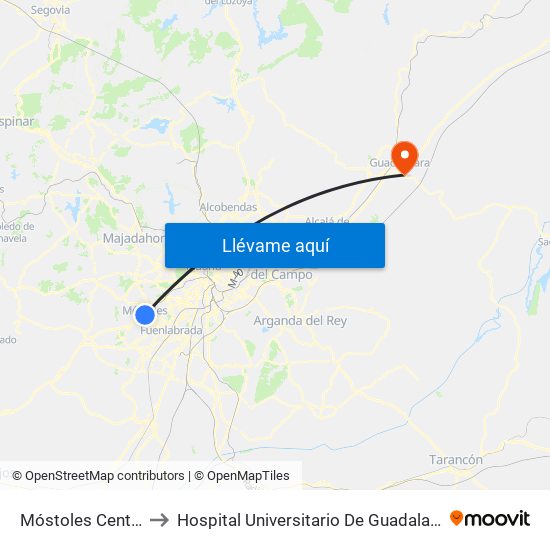 Móstoles Central to Hospital Universitario De Guadalajara map