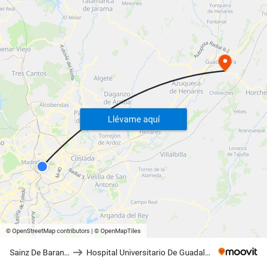 Sainz De Baranda to Hospital Universitario De Guadalajara map