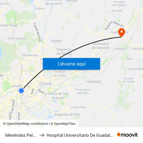 Menéndez Pelayo to Hospital Universitario De Guadalajara map