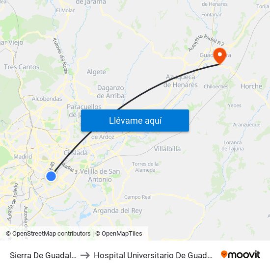 Sierra De Guadalupe to Hospital Universitario De Guadalajara map