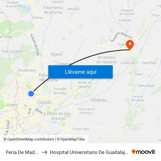 Feria De Madrid to Hospital Universitario De Guadalajara map