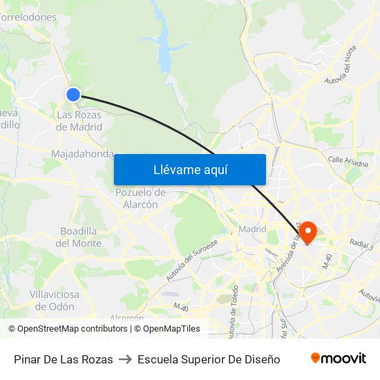 Pinar De Las Rozas to Escuela Superior De Diseño map