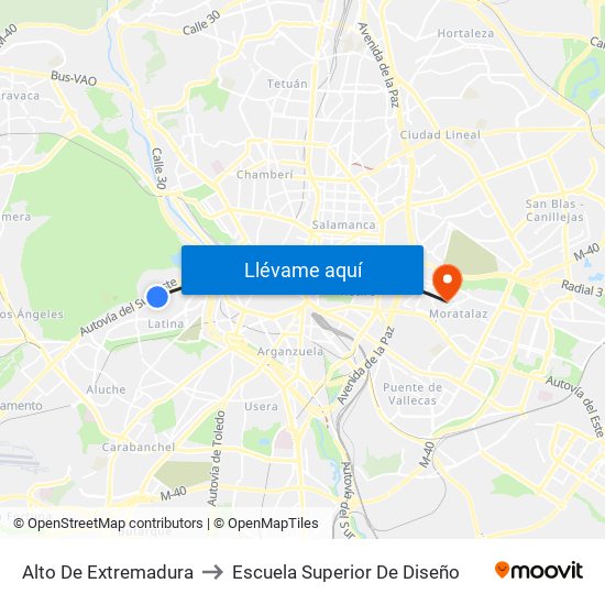 Alto De Extremadura to Escuela Superior De Diseño map