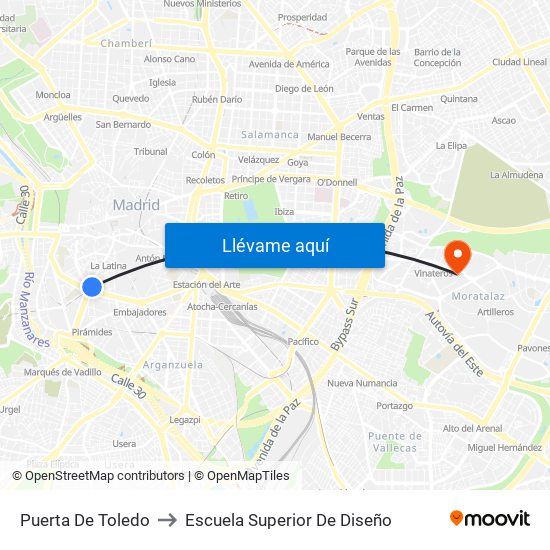 Puerta De Toledo to Escuela Superior De Diseño map