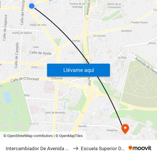 Intercambiador De Avenida De América to Escuela Superior De Diseño map
