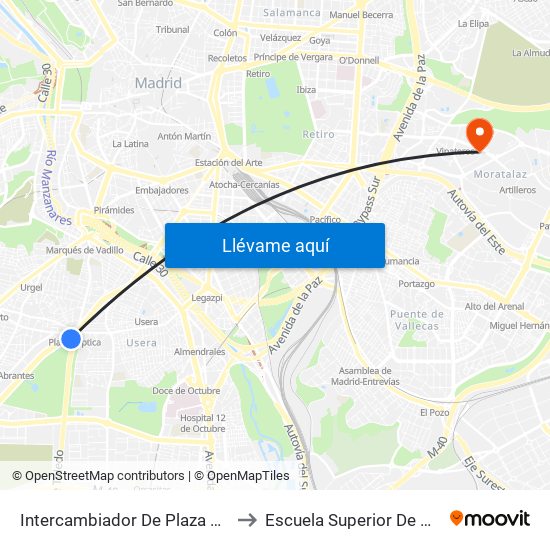 Intercambiador De Plaza Elíptica to Escuela Superior De Diseño map