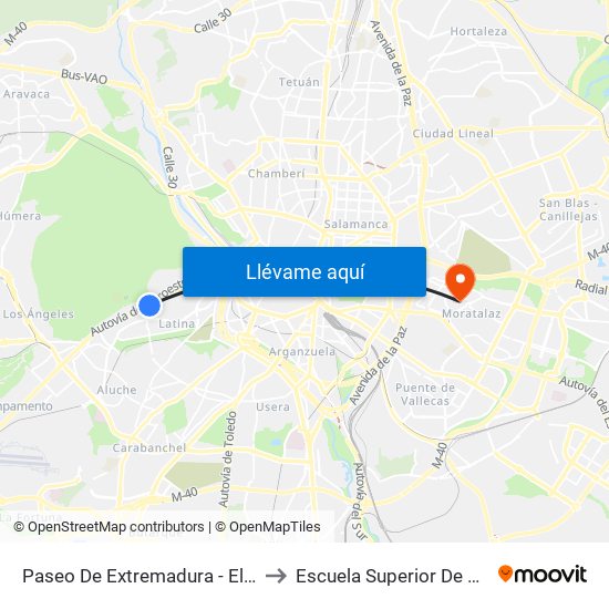 Paseo De Extremadura - El Greco to Escuela Superior De Diseño map