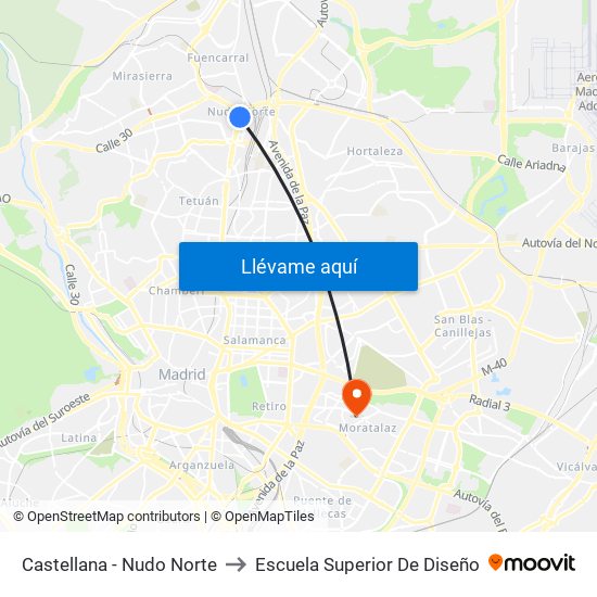 Castellana - Nudo Norte to Escuela Superior De Diseño map