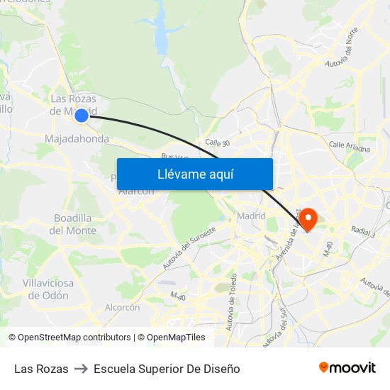 Las Rozas to Escuela Superior De Diseño map