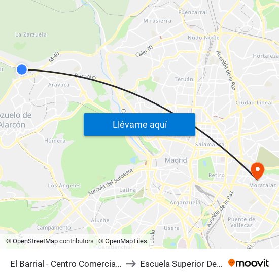 El Barrial - Centro Comercial Pozuelo to Escuela Superior De Diseño map