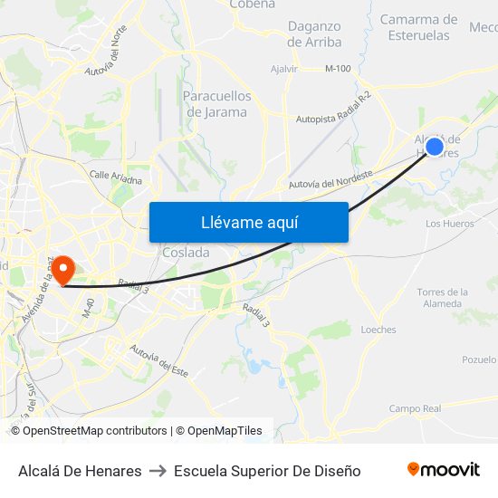Alcalá De Henares to Escuela Superior De Diseño map