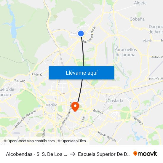 Alcobendas - S. S. De Los Reyes to Escuela Superior De Diseño map