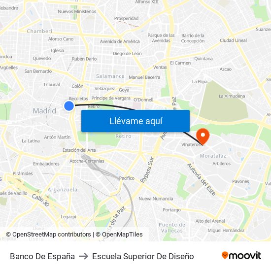 Banco De España to Escuela Superior De Diseño map