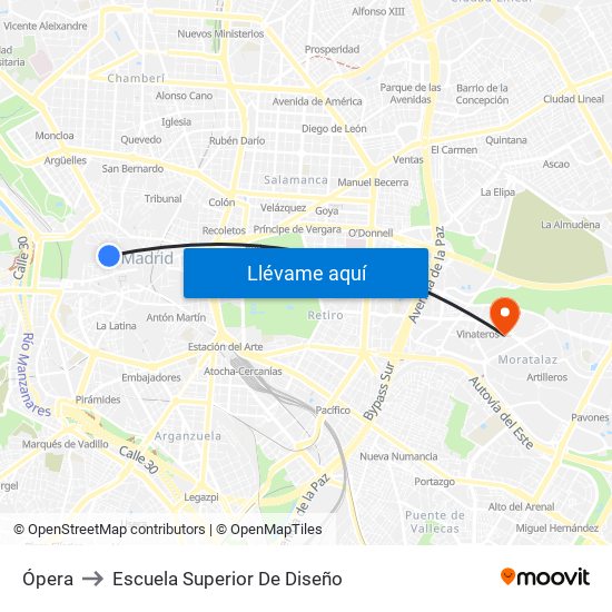 Ópera to Escuela Superior De Diseño map