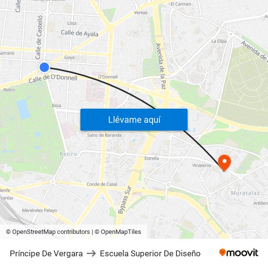 Príncipe De Vergara to Escuela Superior De Diseño map