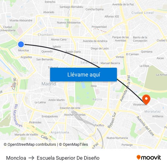 Moncloa to Escuela Superior De Diseño map