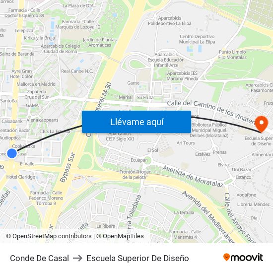 Conde De Casal to Escuela Superior De Diseño map