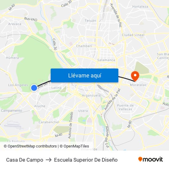 Casa De Campo to Escuela Superior De Diseño map