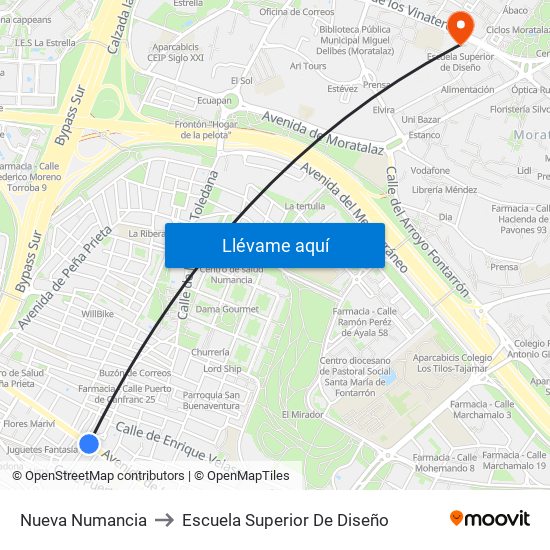 Nueva Numancia to Escuela Superior De Diseño map