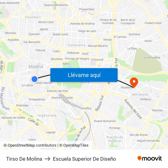 Tirso De Molina to Escuela Superior De Diseño map