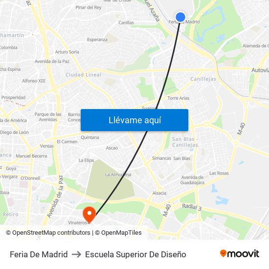 Feria De Madrid to Escuela Superior De Diseño map