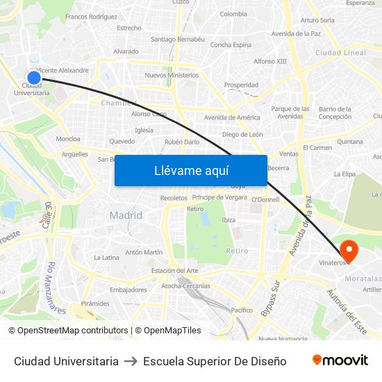 Ciudad Universitaria to Escuela Superior De Diseño map
