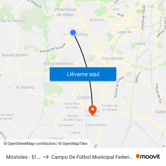 Móstoles - El Soto to Campo De Fútbol Municipal Federico Núñez map