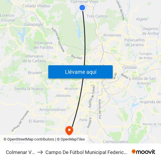 Colmenar Viejo to Campo De Fútbol Municipal Federico Núñez map