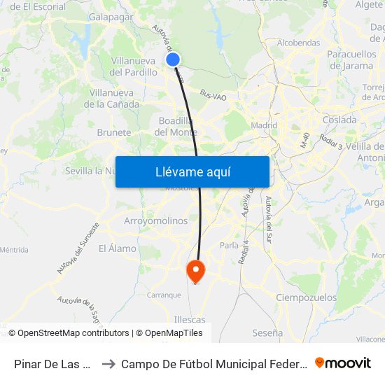 Pinar De Las Rozas to Campo De Fútbol Municipal Federico Núñez map