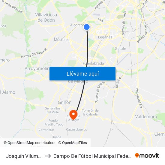 Joaquín Vilumbrales to Campo De Fútbol Municipal Federico Núñez map