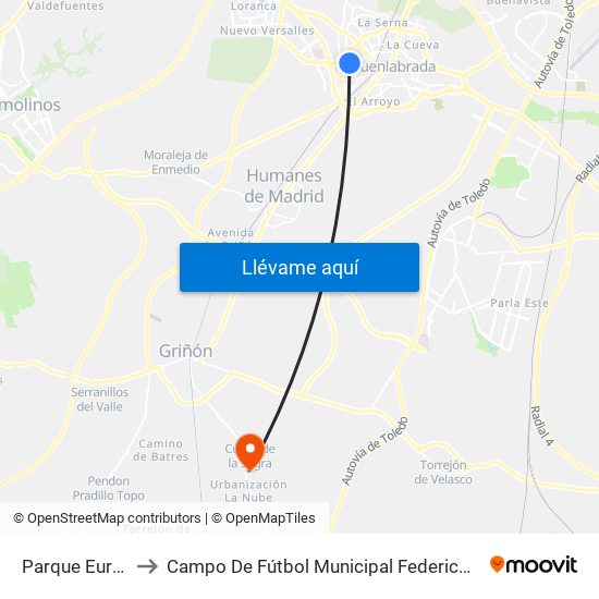 Parque Europa to Campo De Fútbol Municipal Federico Núñez map
