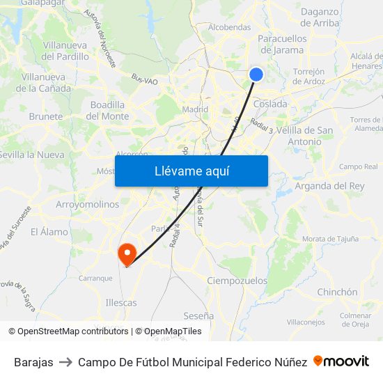 Barajas to Campo De Fútbol Municipal Federico Núñez map