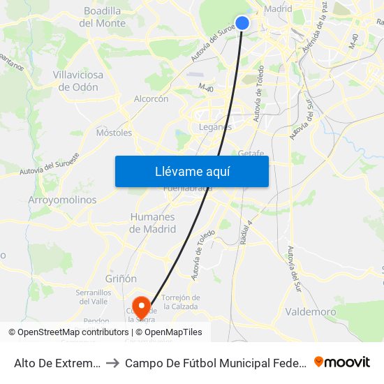 Alto De Extremadura to Campo De Fútbol Municipal Federico Núñez map