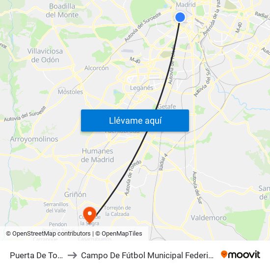 Puerta De Toledo to Campo De Fútbol Municipal Federico Núñez map