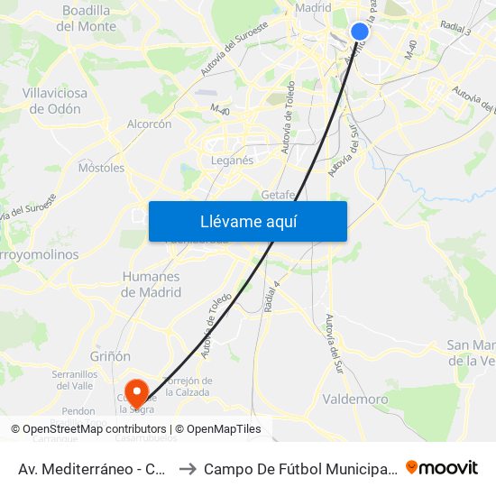 Av. Mediterráneo - Conde De Casal to Campo De Fútbol Municipal Federico Núñez map