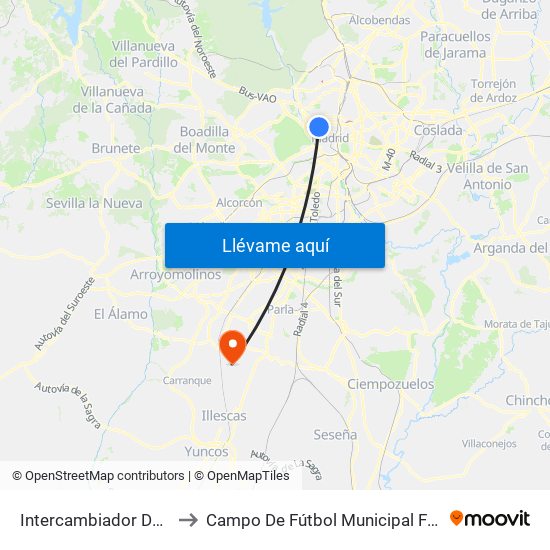 Intercambiador De Moncloa to Campo De Fútbol Municipal Federico Núñez map
